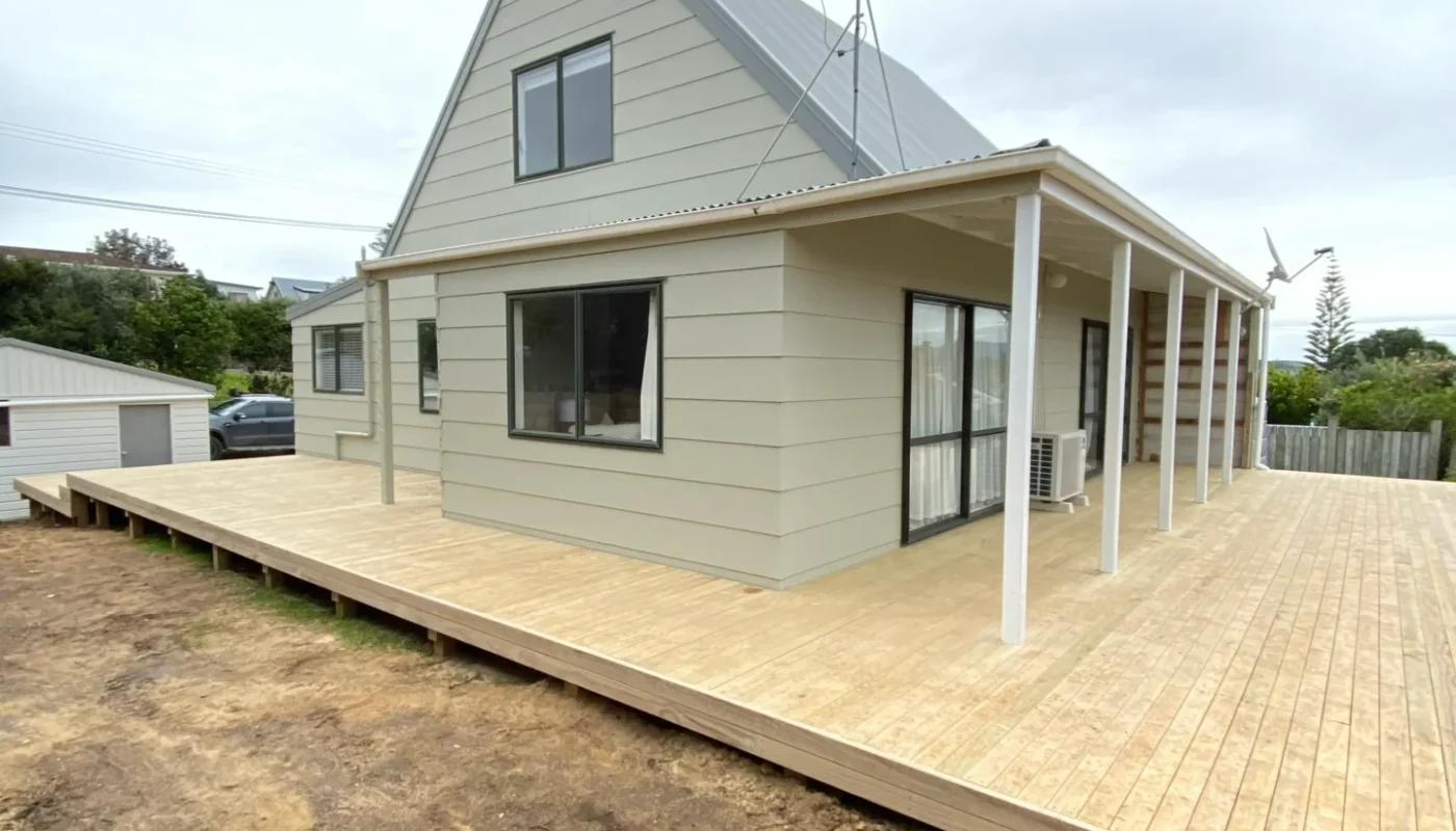 Elevated deck construction project with panoramic views by Brock Cooley Builders.